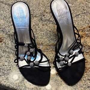 Pelle Moda Black Heels with Sparkling Silver Accents